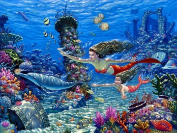 Leben im Ozean und Meerjungfrauen Farbfoto Nacktheit Ölgemälde